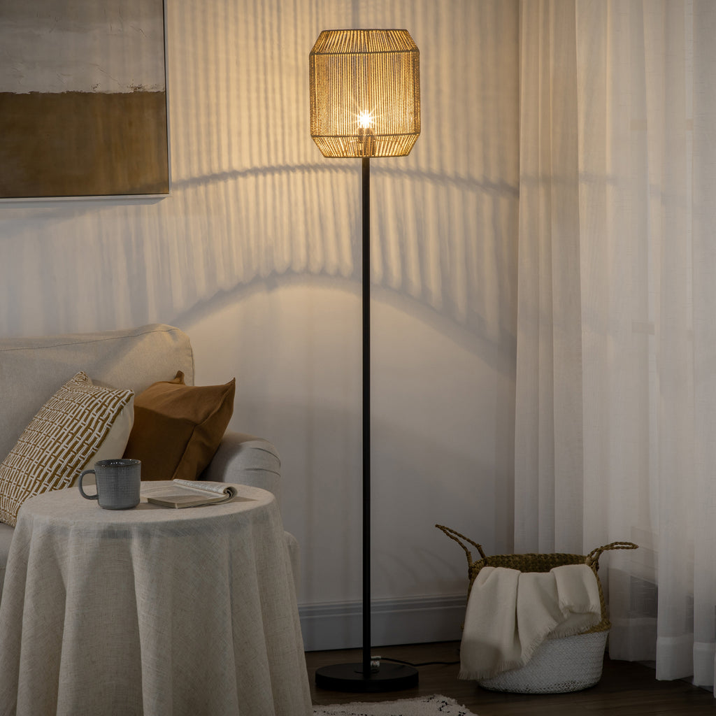 Lampadaire naturel en corde de papier tressée-1