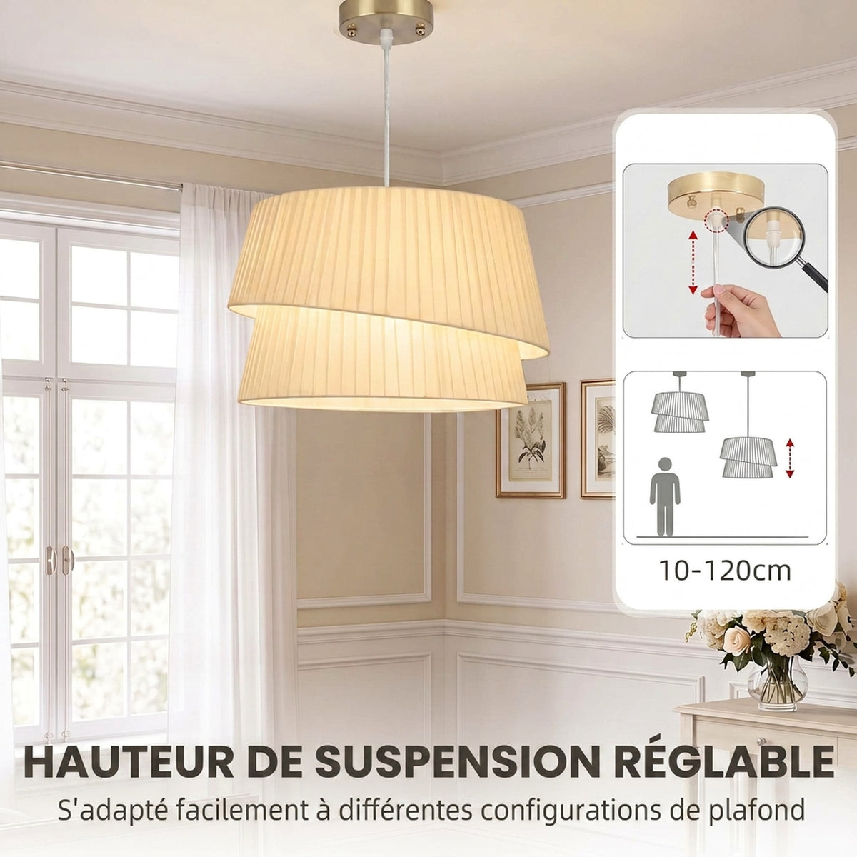 Suspension 3 lumières blanc et doré – Elara-5