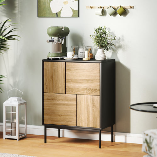 Buffet compact bois naturel et noir – 4 compartiments-1