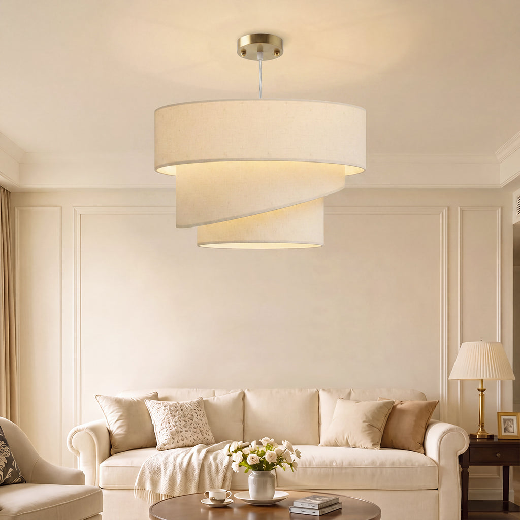 Suspension 3 abat-jour effet lin beige et doré – Solène-8