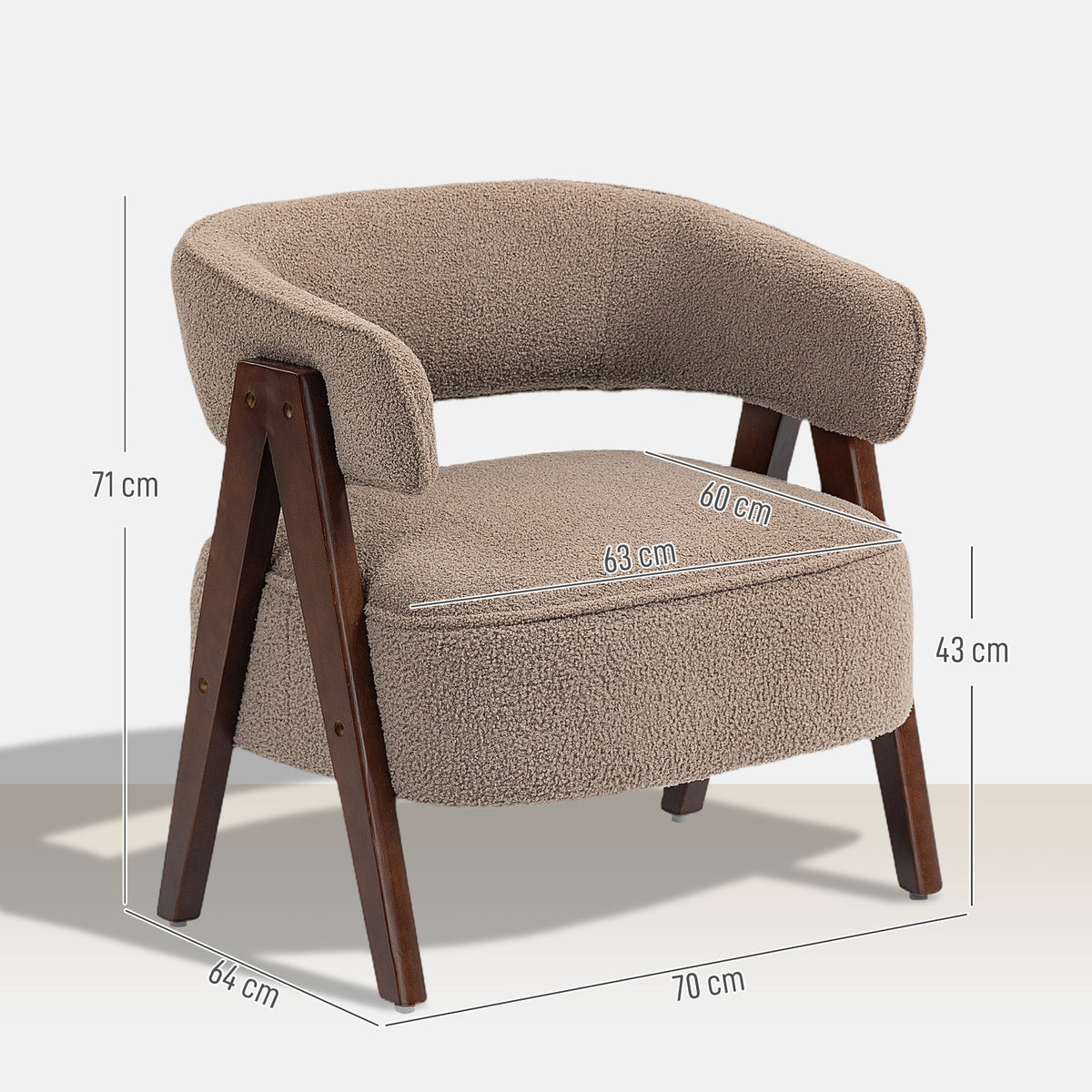 Fauteuil de salon en tissu bouclette marron et bois – Noéa