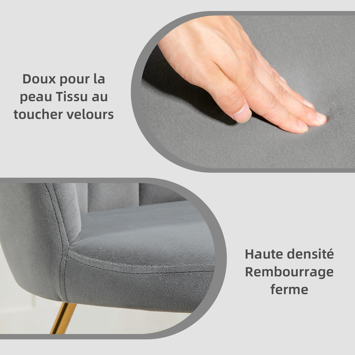 Fauteuil coquillage gris et doré – Élina