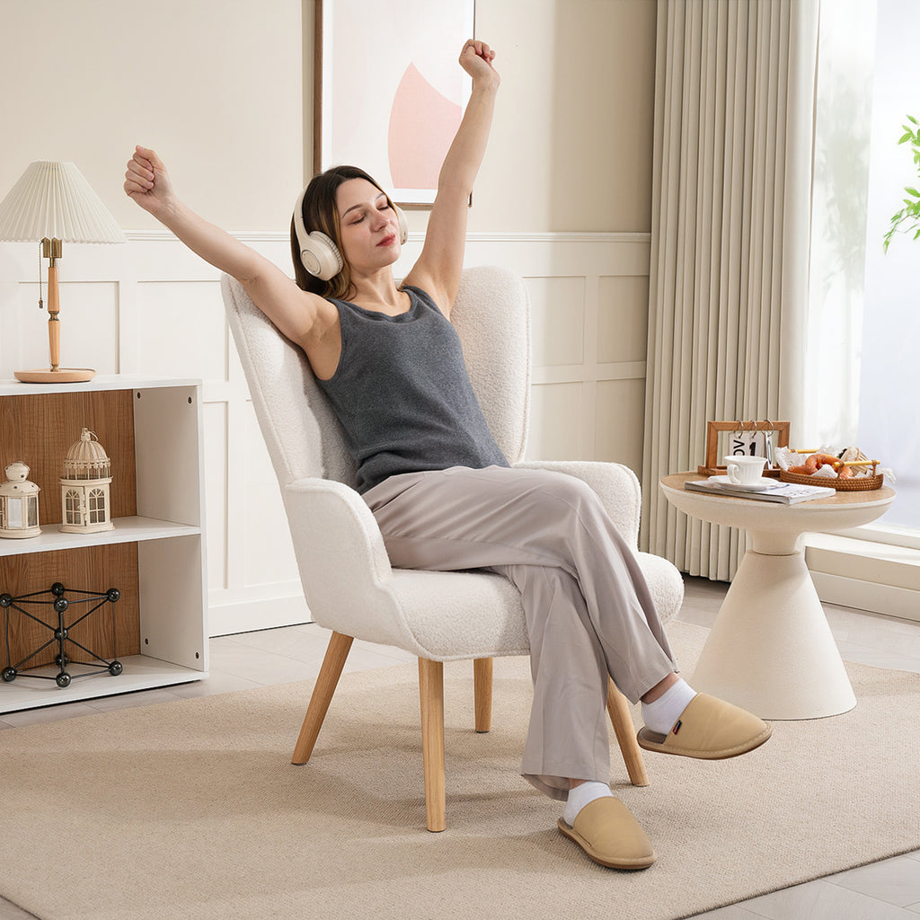 Fauteuil bouclette capitonné blanc crème – Isla
