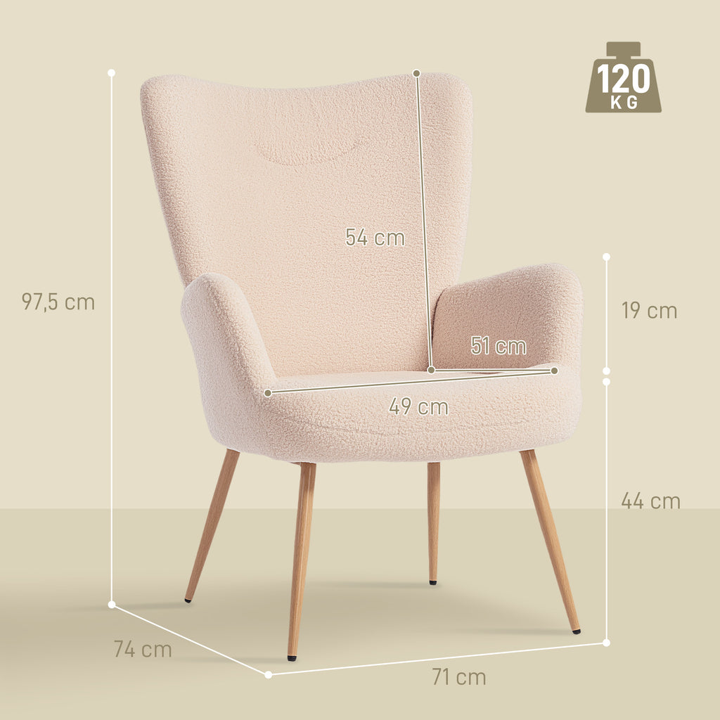 Fauteuil de salon en tissu bouclette beige-2