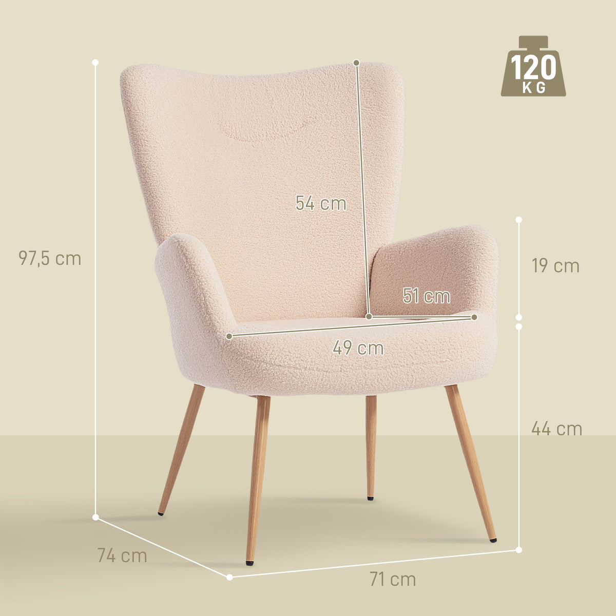 Fauteuil de salon en tissu bouclette beige-2