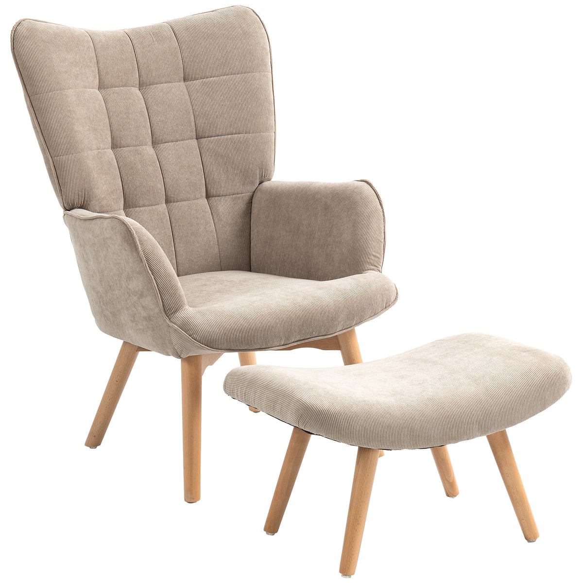 Fauteuil avec repose-pieds en velours côtelé marron clair – Alba