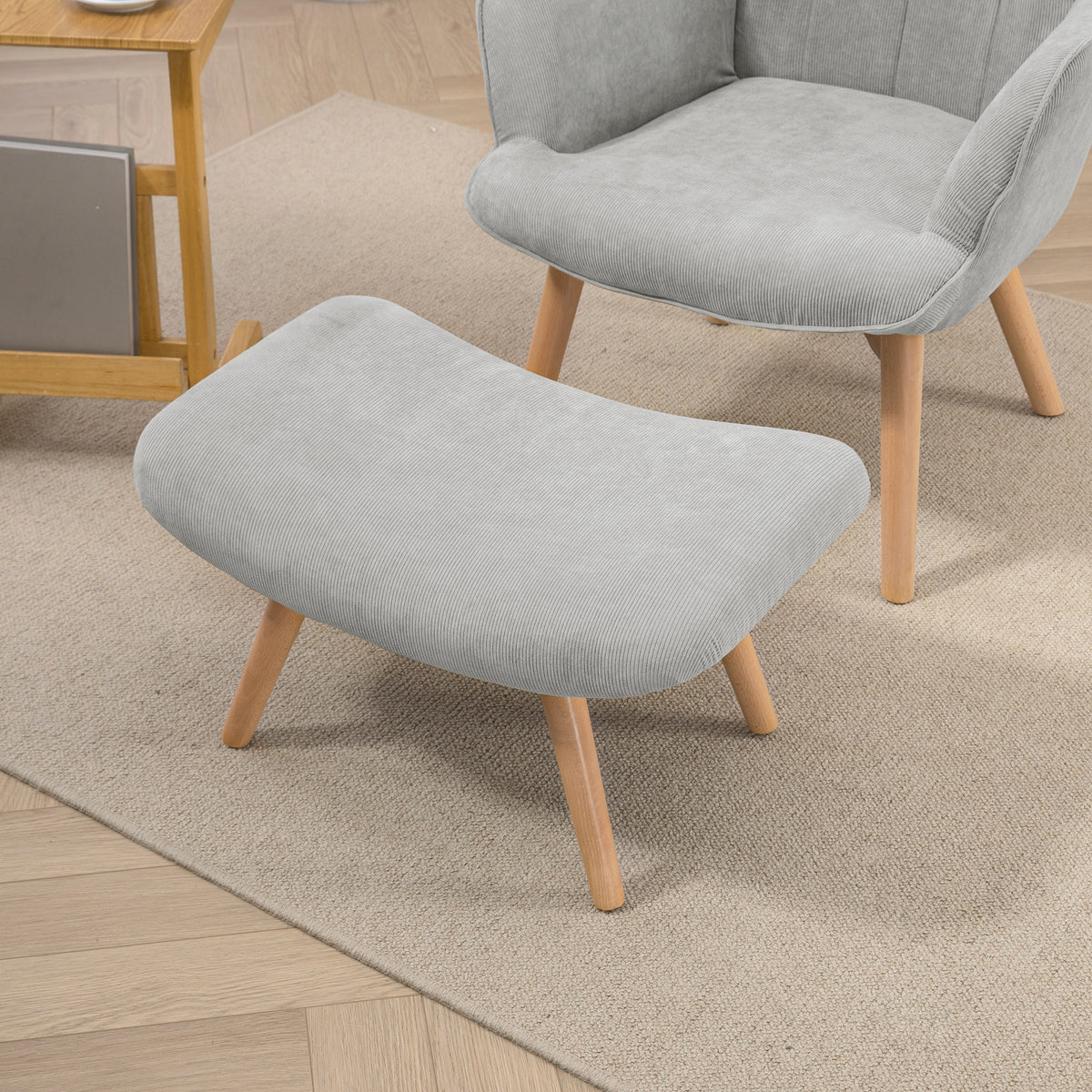 Fauteuil relax gris avec repose-pieds en velours côtelé - Alba