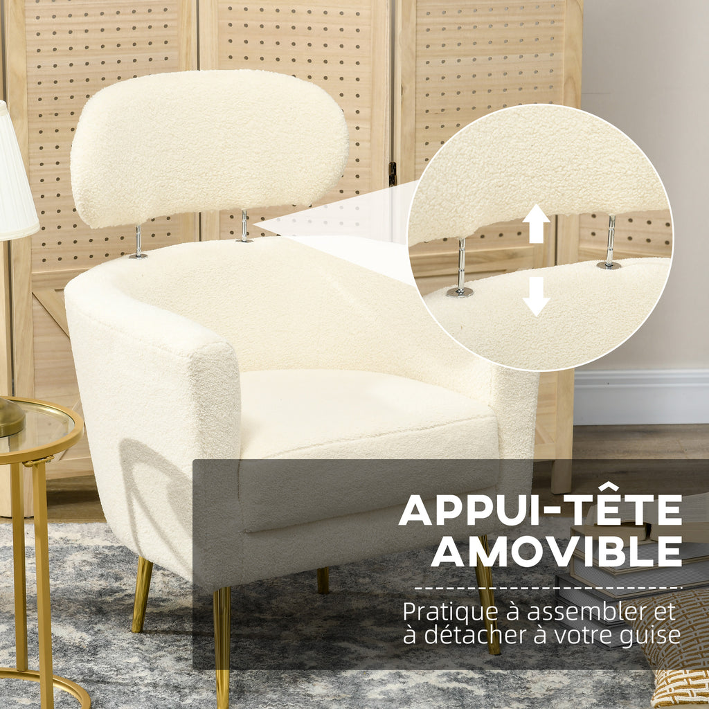 Fauteuil teddy crème et doré – Livia-3
