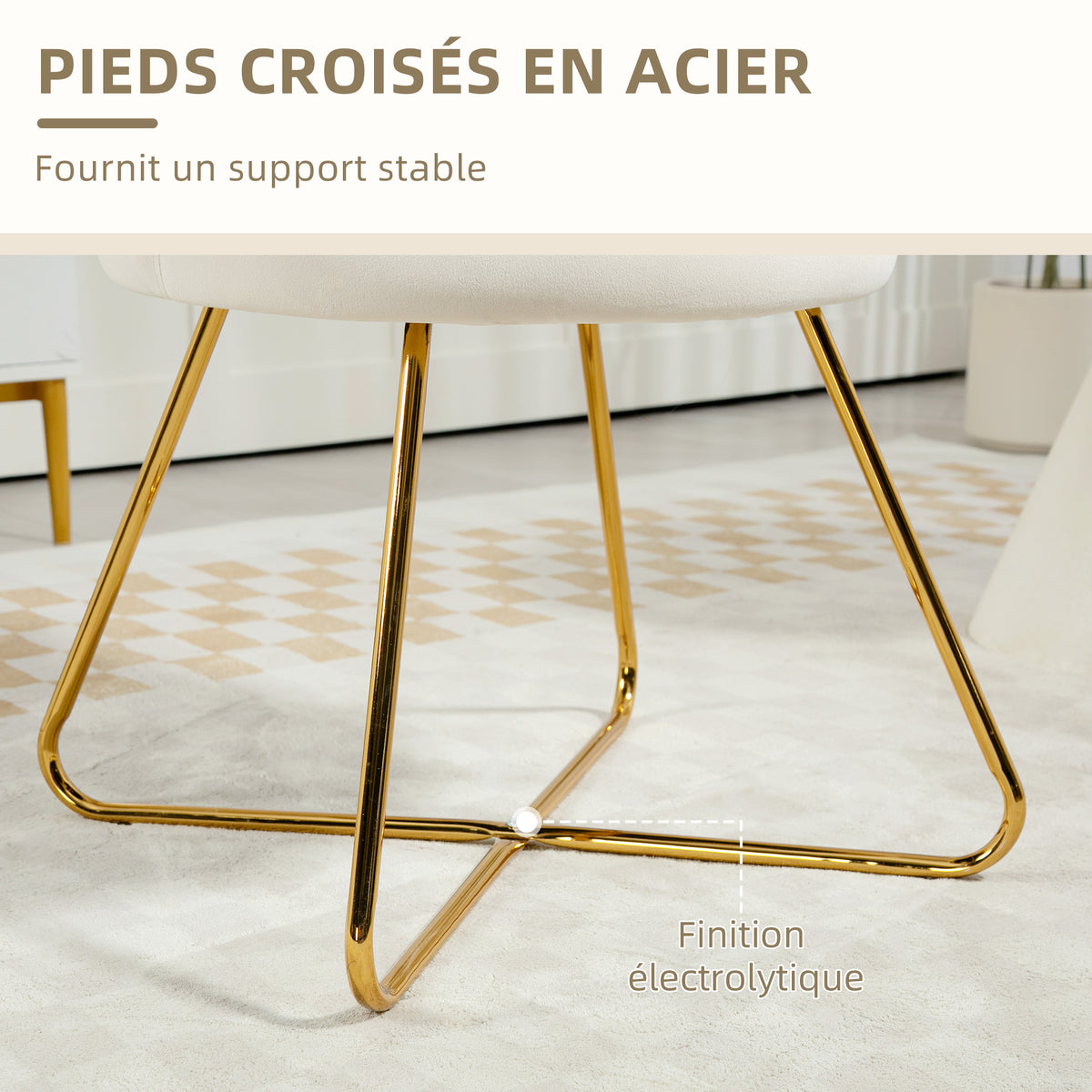Fauteuil coquillage blanc crème et doré – Élina