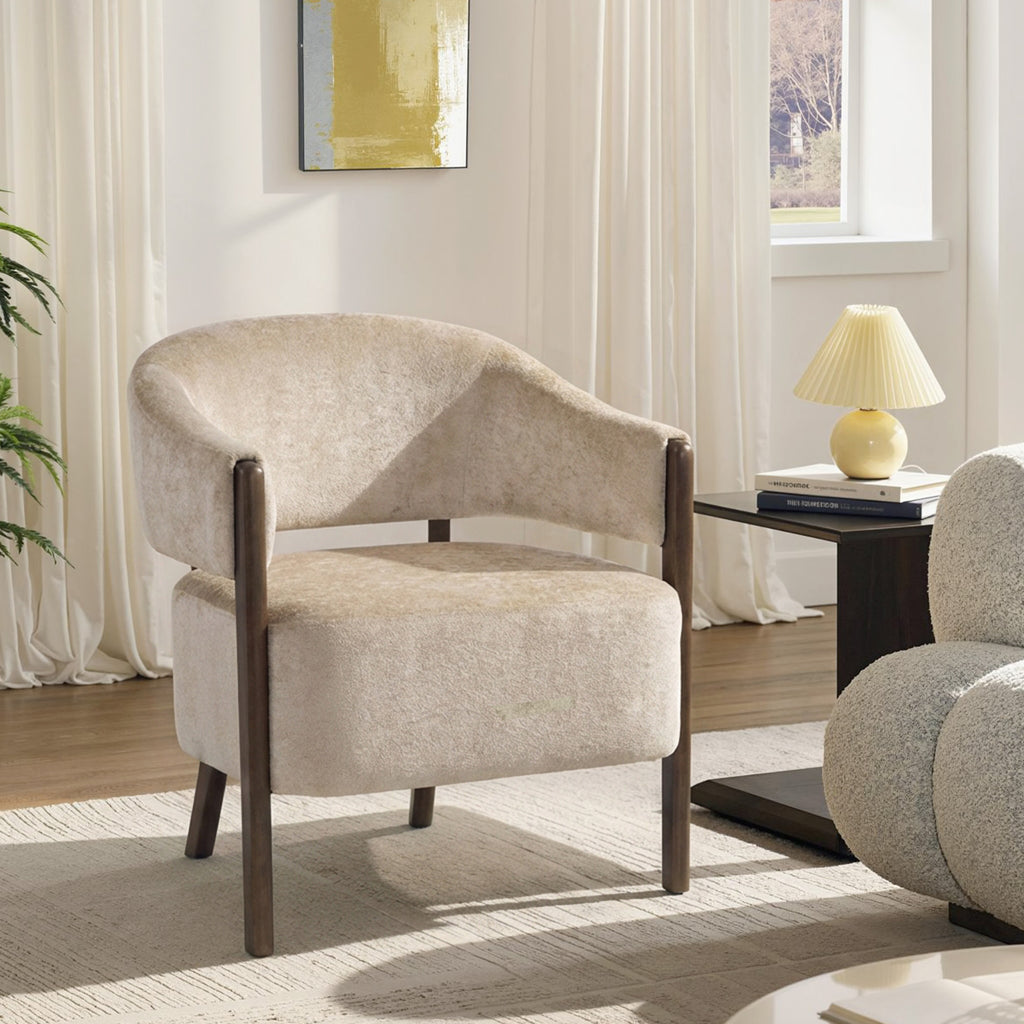 Fauteuil de salon en chenille, chaise rembourrée, assise large, dossier ergonomique, accoudoirs, 71x63,5x78,5cm, beige-1
