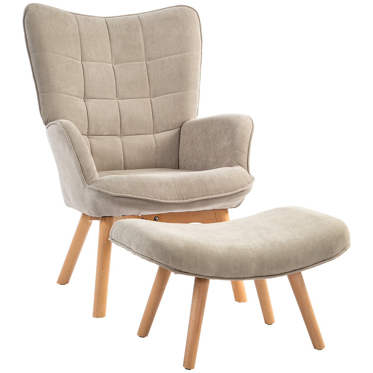 Fauteuil avec repose-pieds en velours côtelé marron clair – Alba