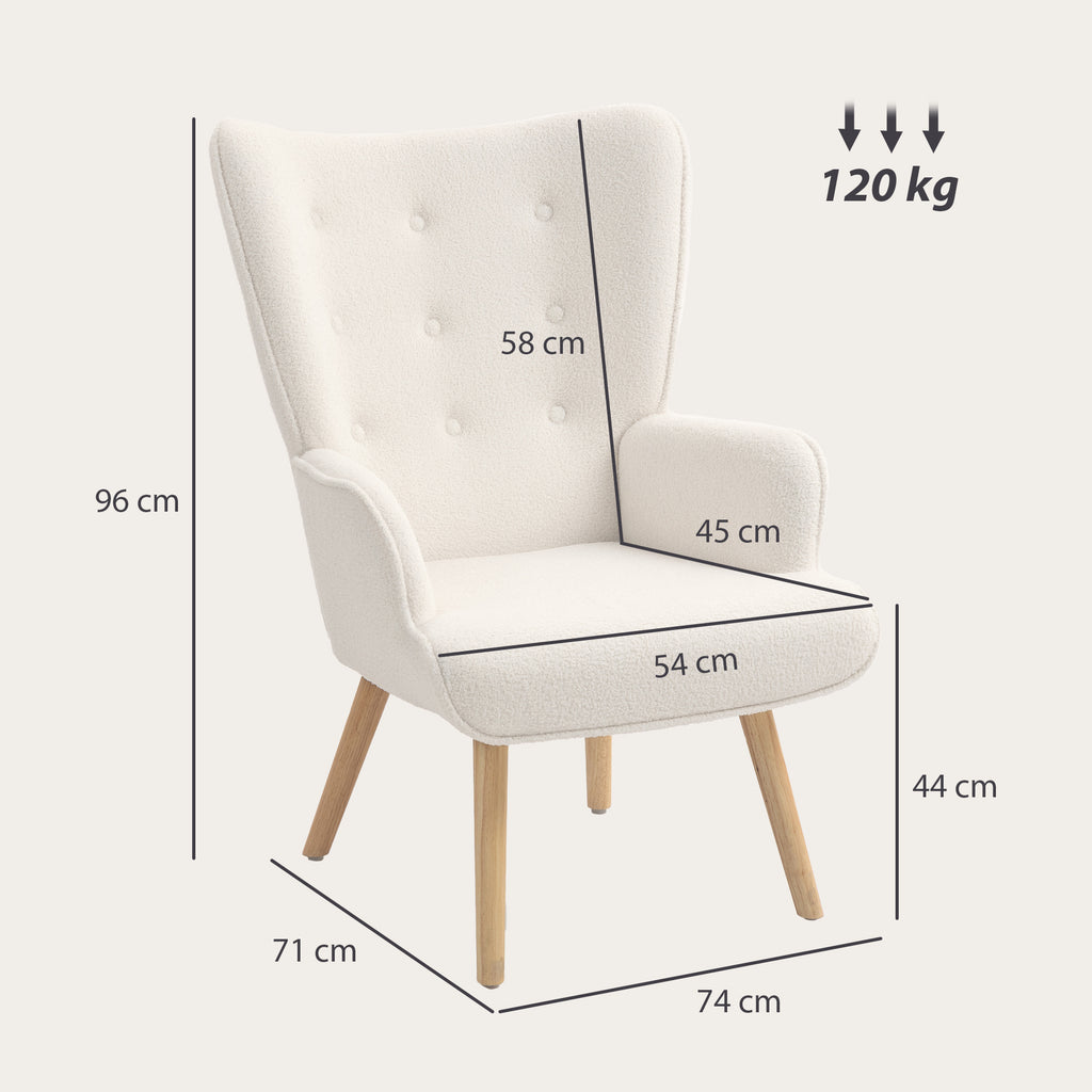 Fauteuil bouclette capitonné blanc crème – Isla