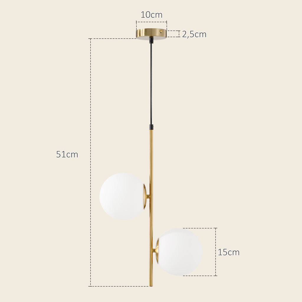 Suspension double globe en verre blanc et métal doré – HOMCOM-2