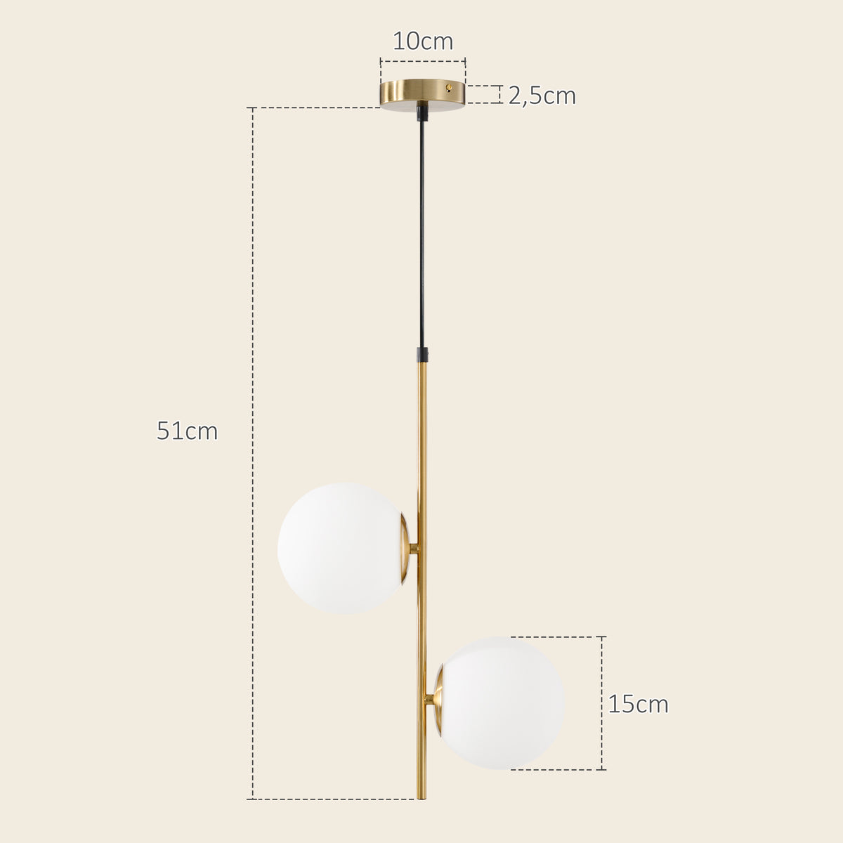 Suspension double globe en verre blanc et métal doré – HOMCOM-2