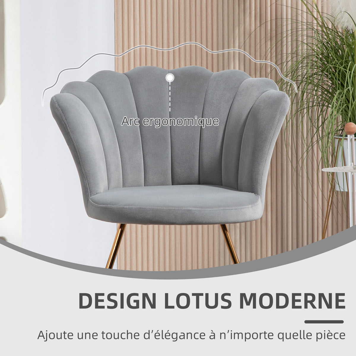 Fauteuil coquillage gris et doré – Élina