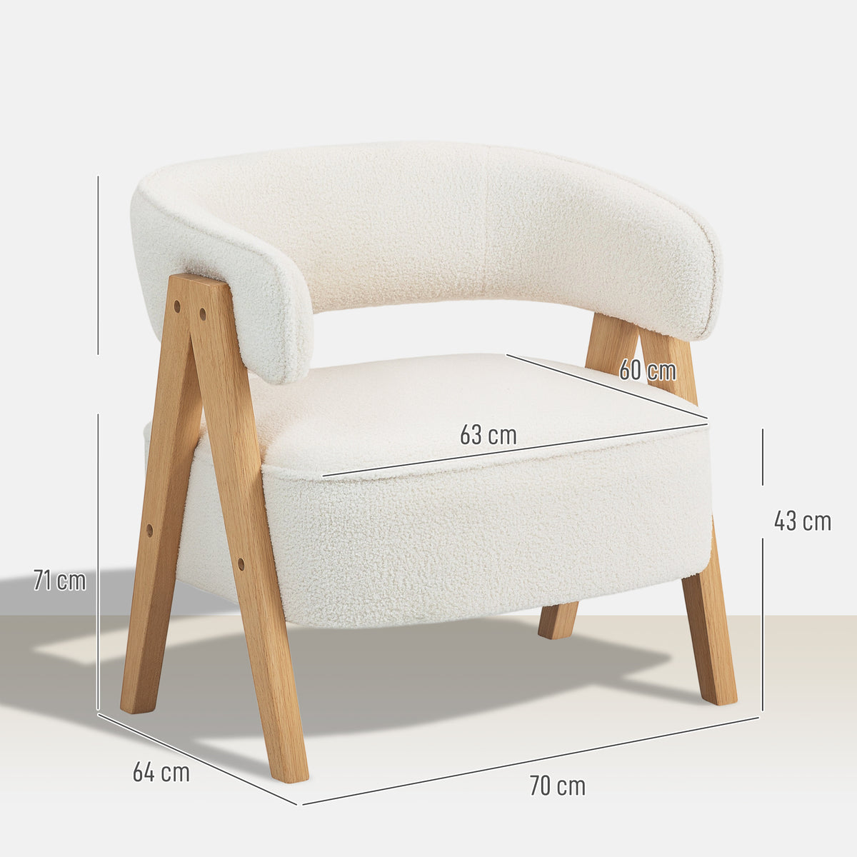 Fauteuil de salon en tissu bouclette blanc et bois – Noéa