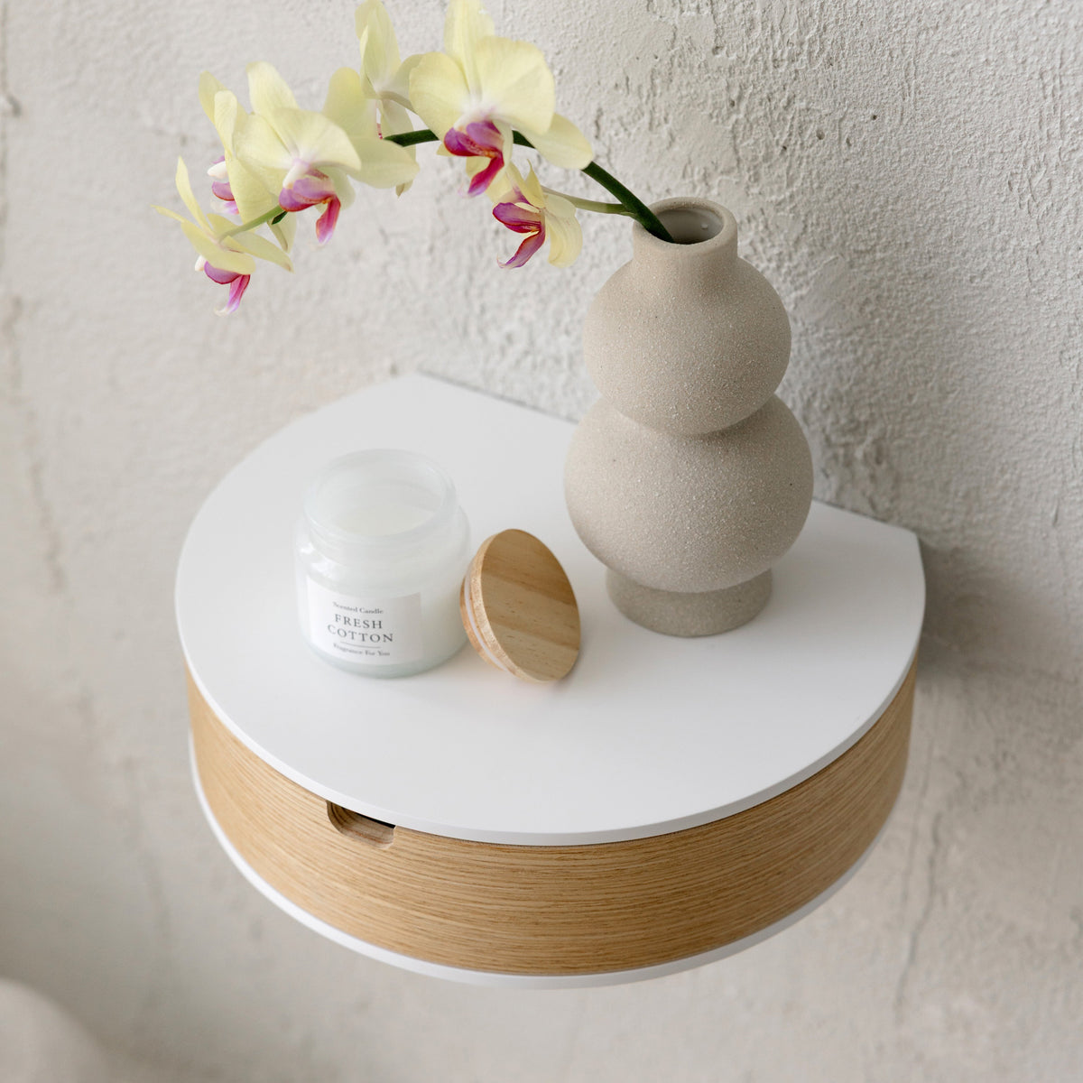 Table de chevet murale Nora – tiroir arrondi