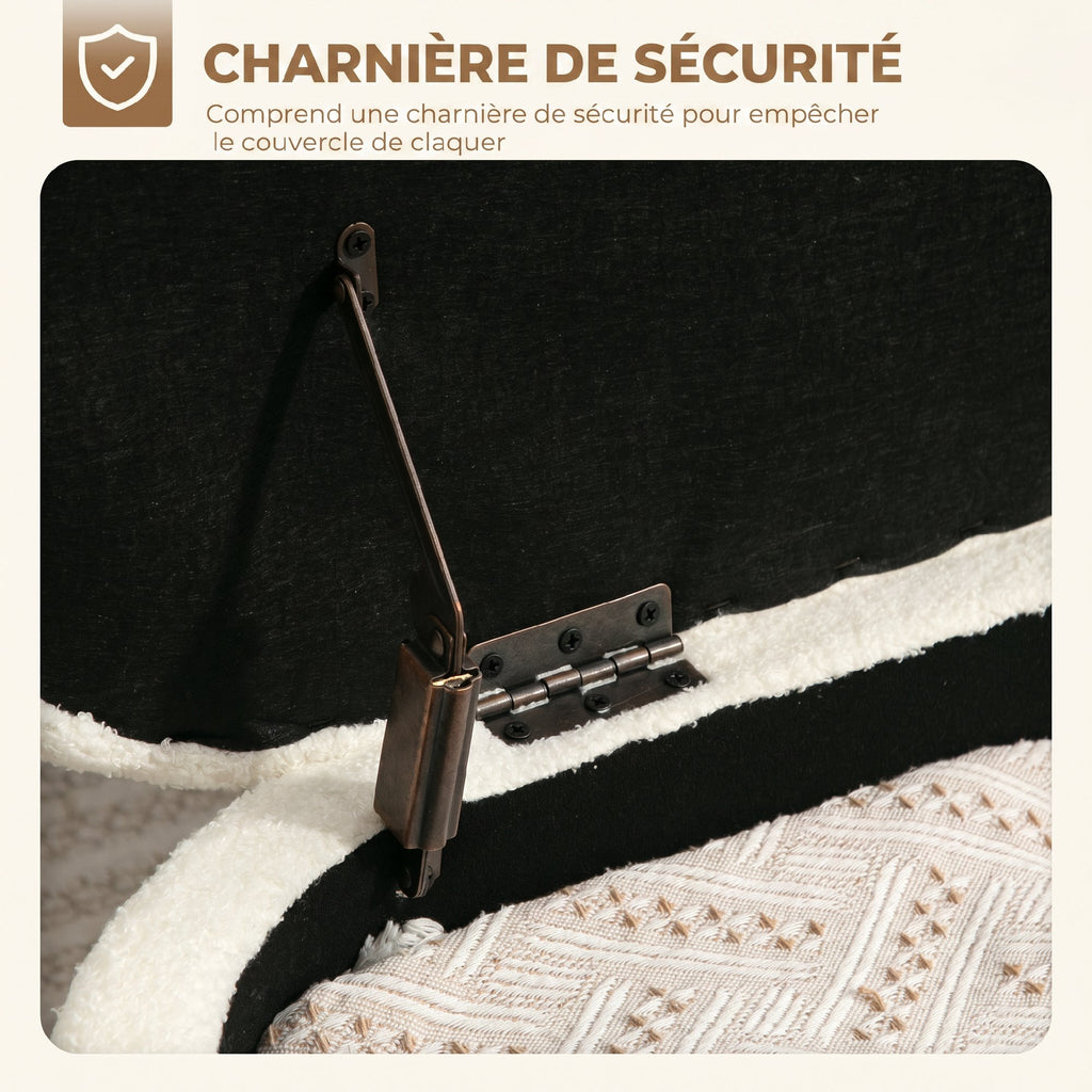 Banc coffre de rangement en tissu bouclette crème – 114,5 cm-4