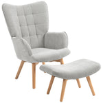 Fauteuil gris avec repose-pieds en velours côtelé – Alba