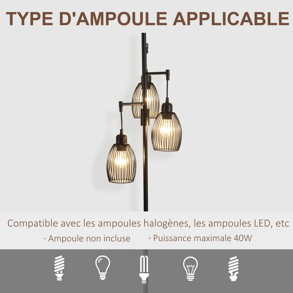 Lampadaire industriel noir à 3 abat-jours filaires-6