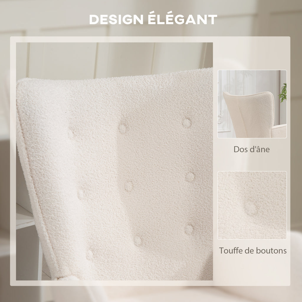 Fauteuil bouclette capitonné blanc crème – Isla