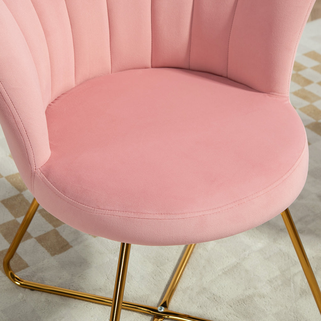 Fauteuil coquillage rose en velours et métal doré-8