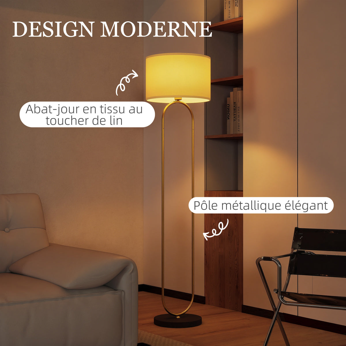 Lampadaire en lin doré et noir – 156 cm-3
