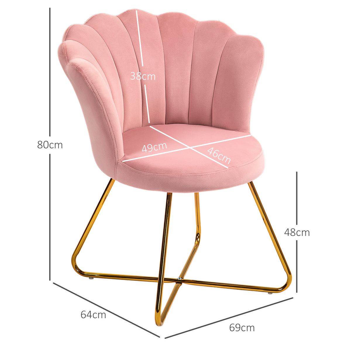 Fauteuil coquillage rose en velours et métal doré-2