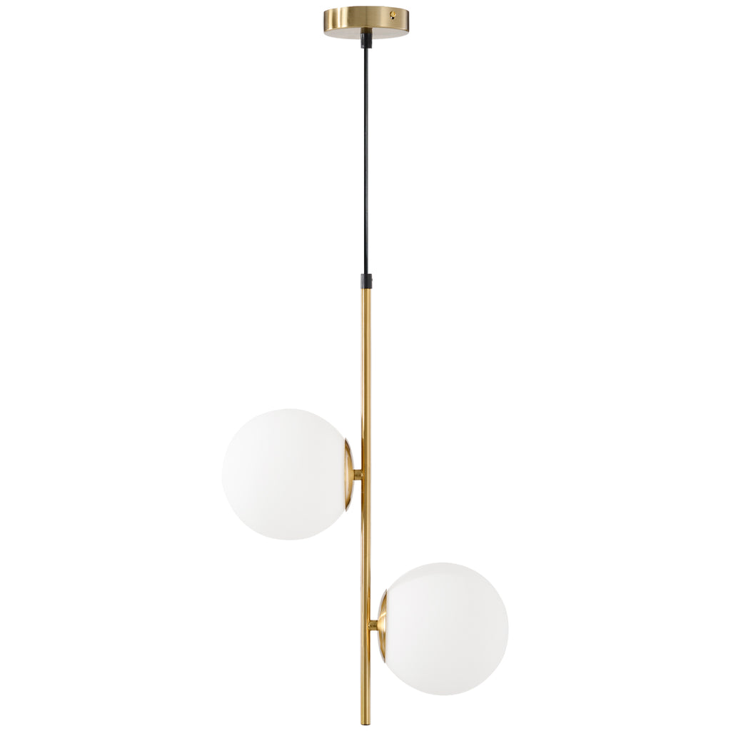 Suspension double globe blanc et métal doré – Luna