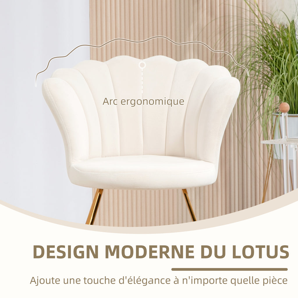Fauteuil coquillage blanc crème et doré – Élina