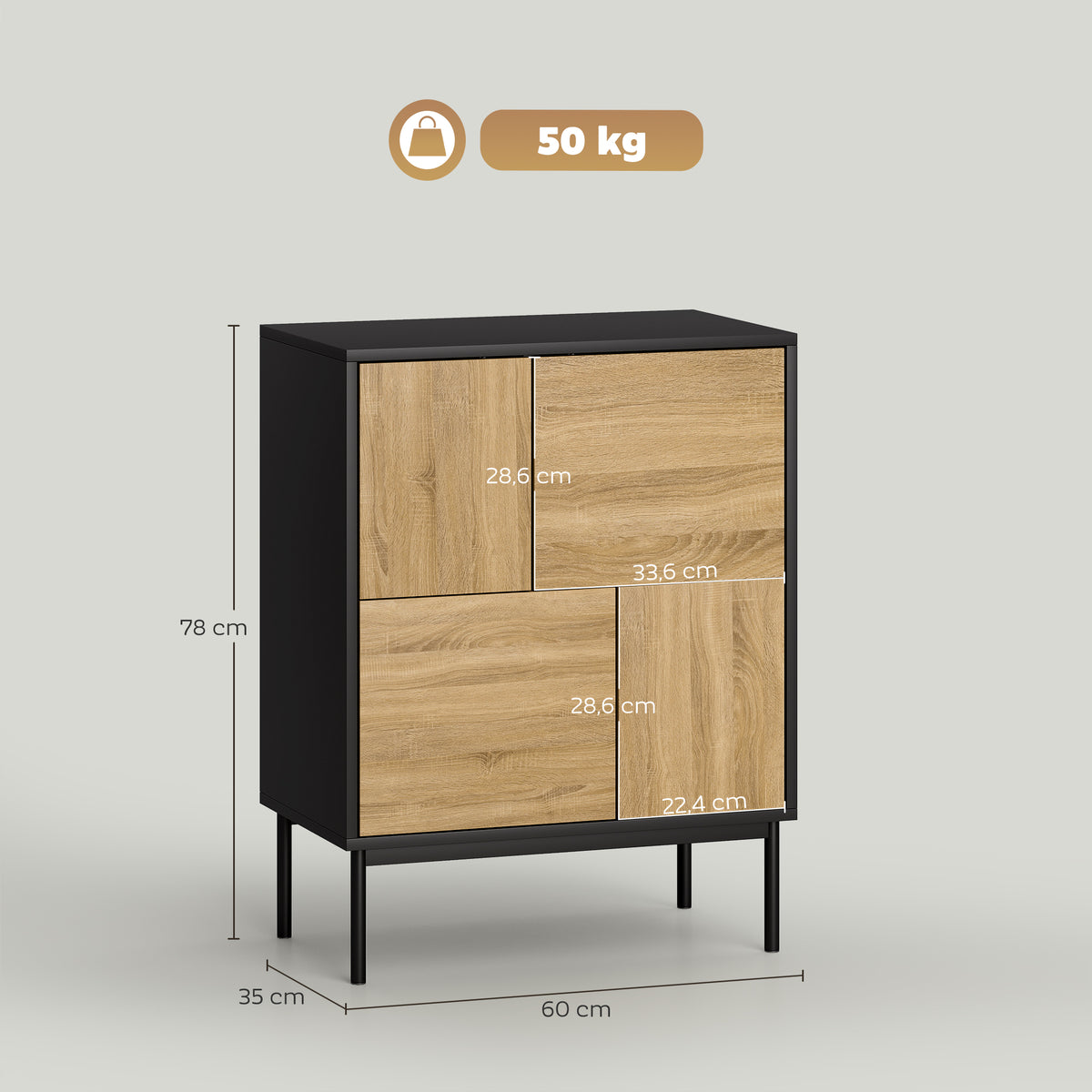 Buffet compact bois naturel et noir – 4 compartiments-2