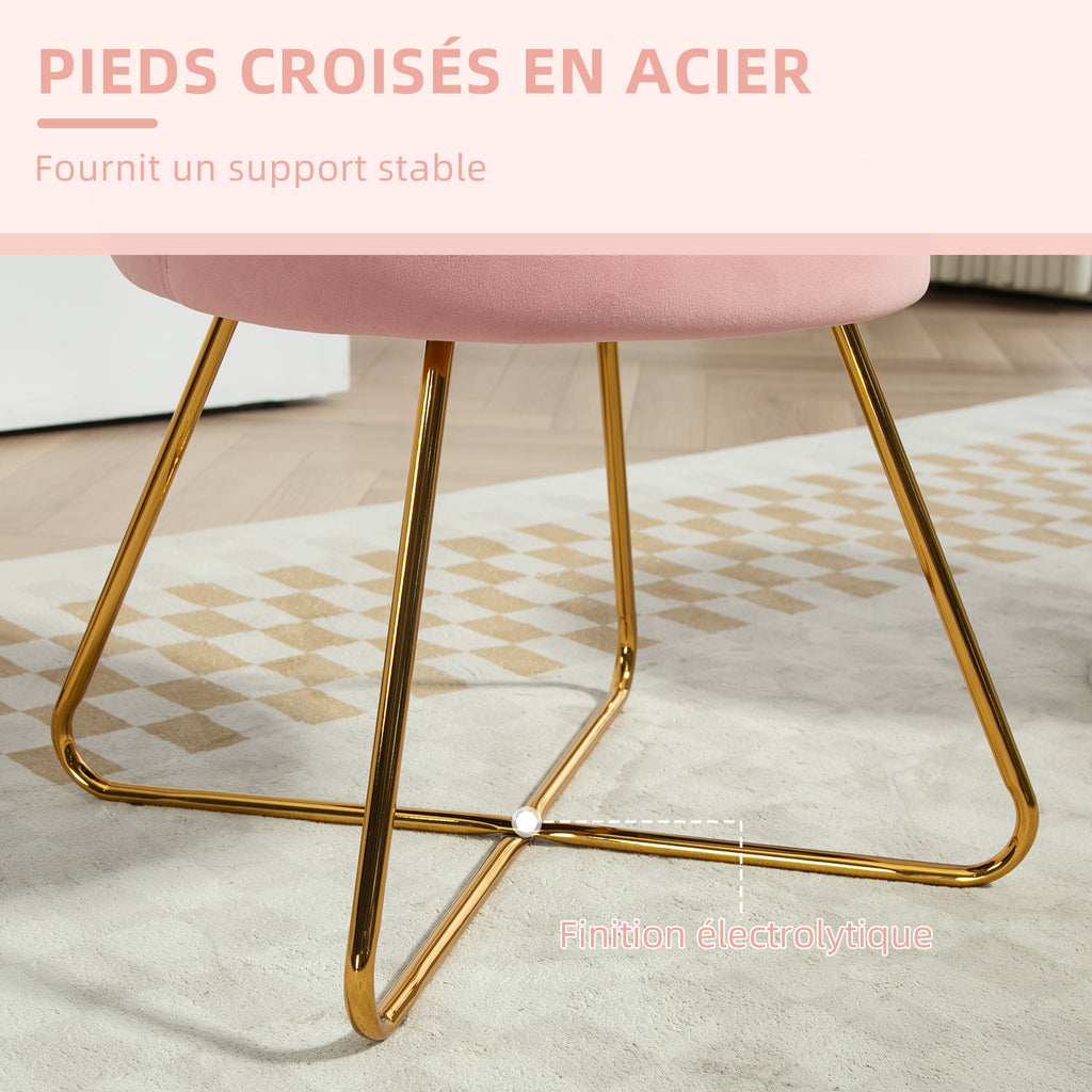 Fauteuil coquillage rose en velours et métal doré-6