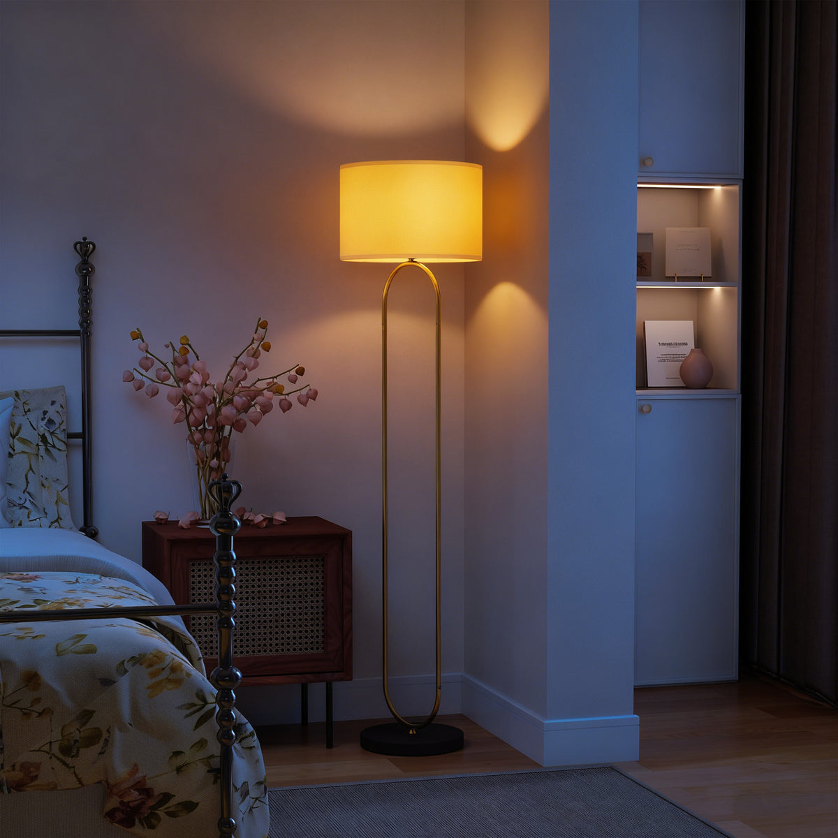 Lampadaire en lin doré et noir – 156 cm-1