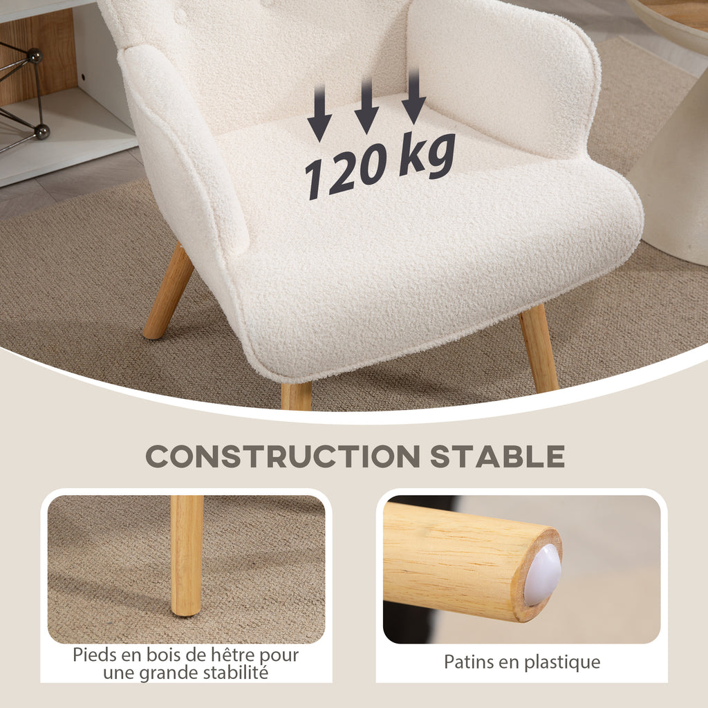 Fauteuil bouclette capitonné blanc crème – Isla