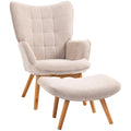 Fauteuil beige avec repose-pieds en velours côtelé – Alba
