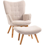 Fauteuil beige avec repose-pieds en velours côtelé – Alba