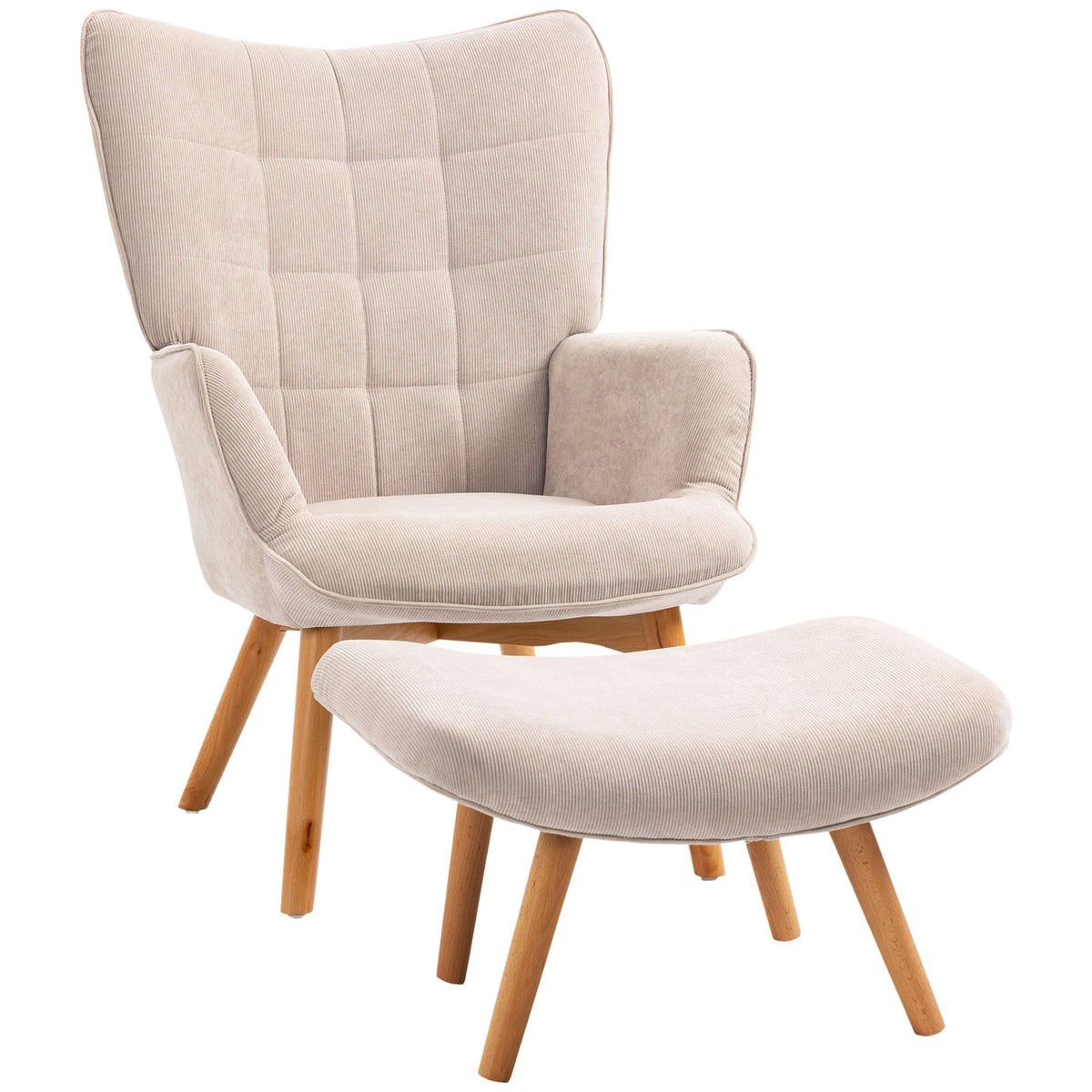 Fauteuil beige avec repose-pieds en velours côtelé – Alba