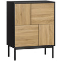 Buffet compact bois naturel et noir – 4 compartiments-0