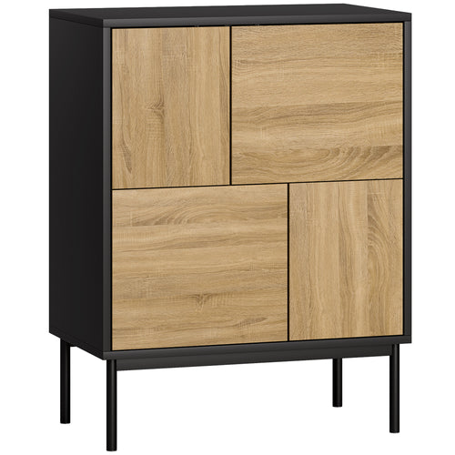 Buffet compact bois naturel et noir – 4 compartiments-0