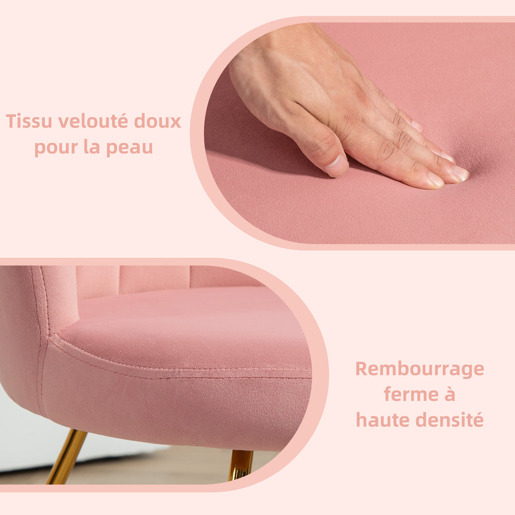 Fauteuil coquillage rose en velours et métal doré-4