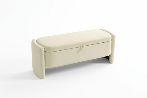 Banc coffre bout de lit en tissu bouclette crème-3