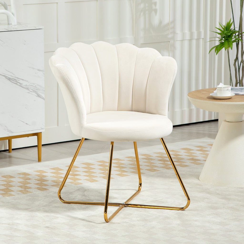Fauteuil coquillage blanc crème et doré – Élina