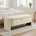 Banc coffre bout de lit en tissu bouclette crème-1
