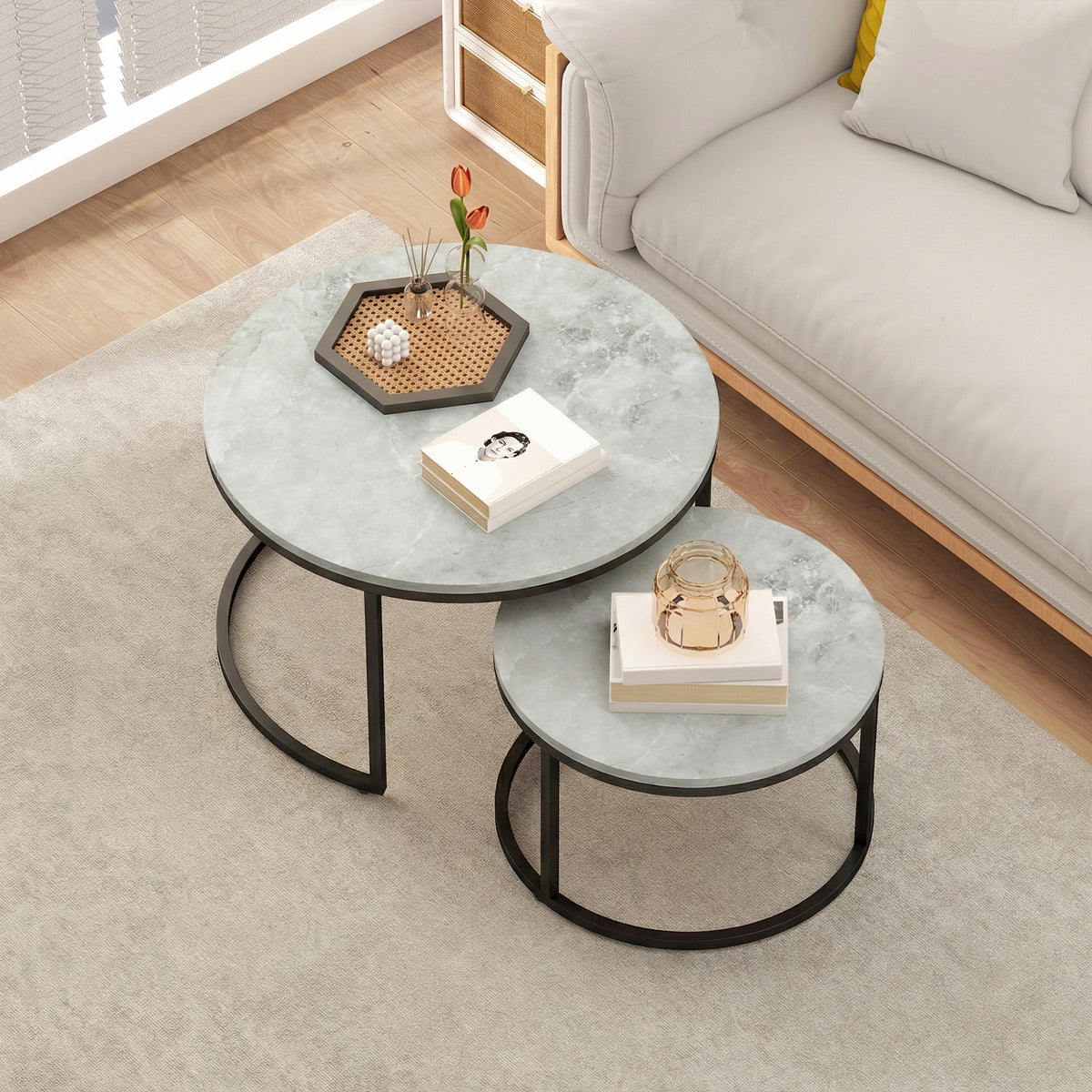 Tables basses gigognes effet ciment gris – Soren-7