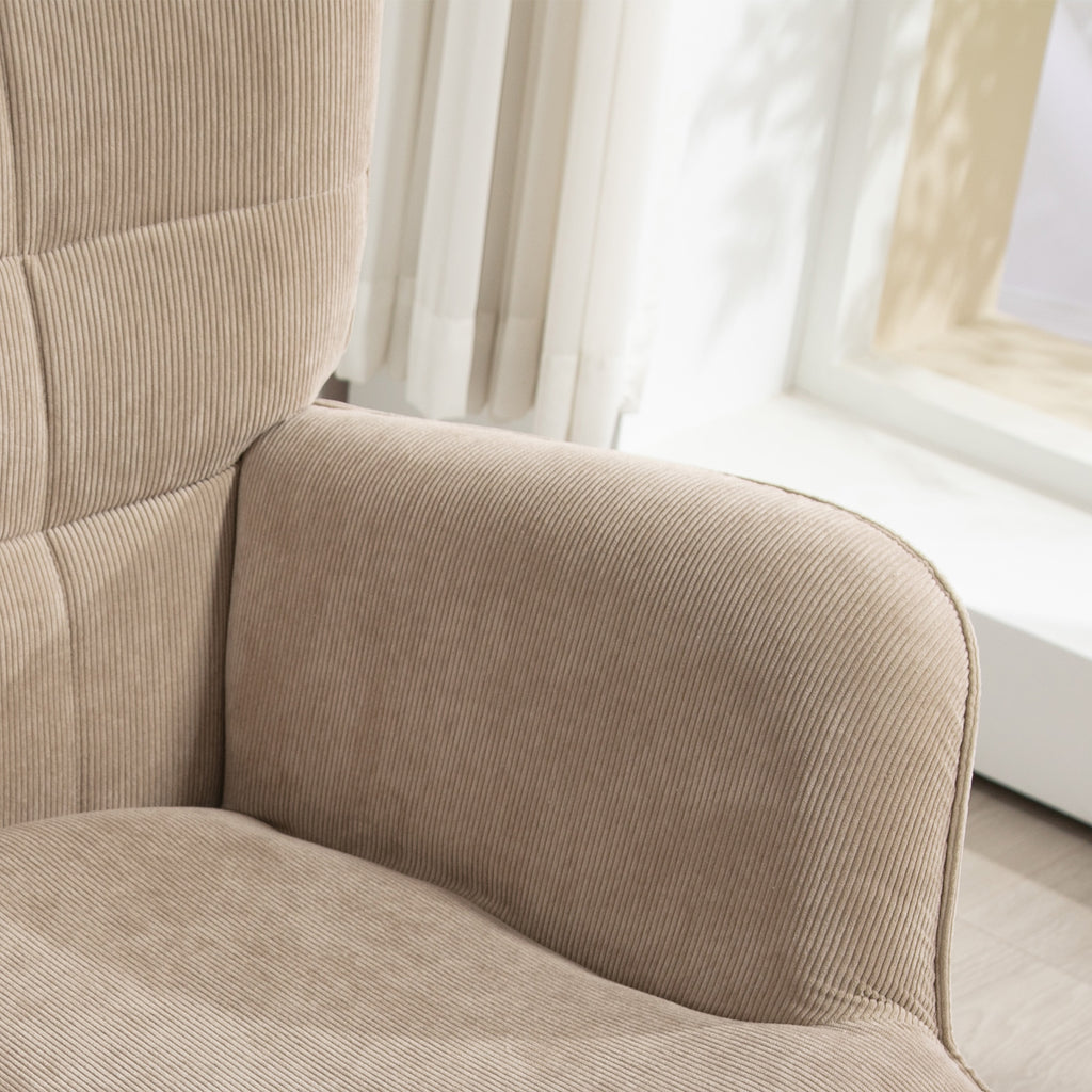 Fauteuil avec repose-pieds en velours côtelé marron clair – Alba