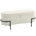Banc coffre de rangement en tissu bouclette crème – 114,5 cm-0