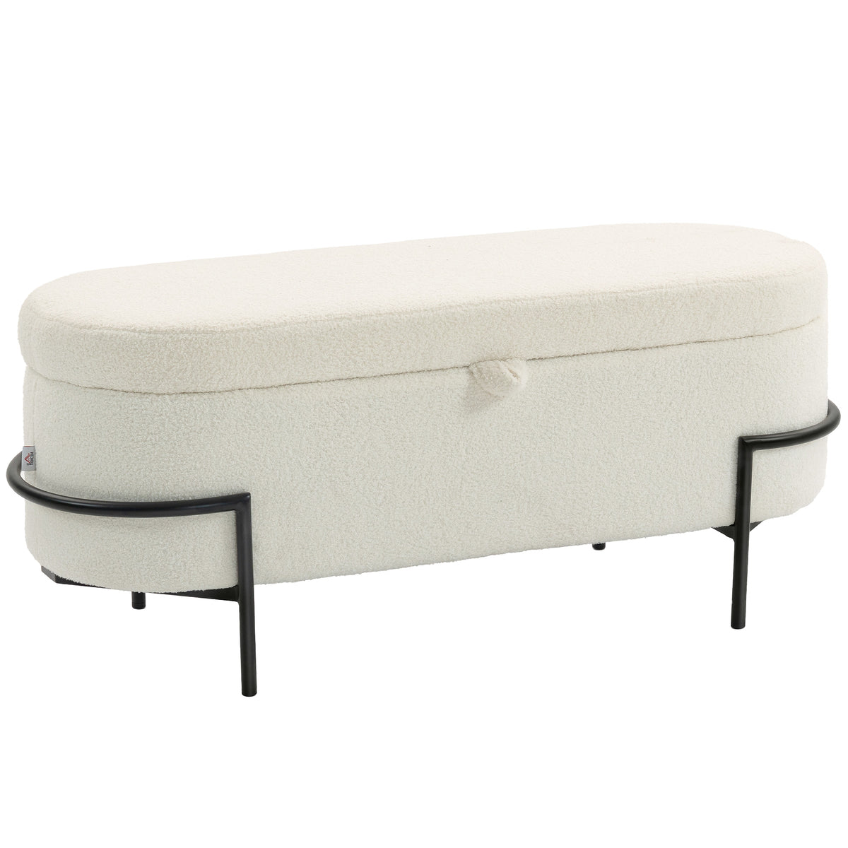 Banc coffre de rangement en tissu bouclette crème – 114,5 cm-0