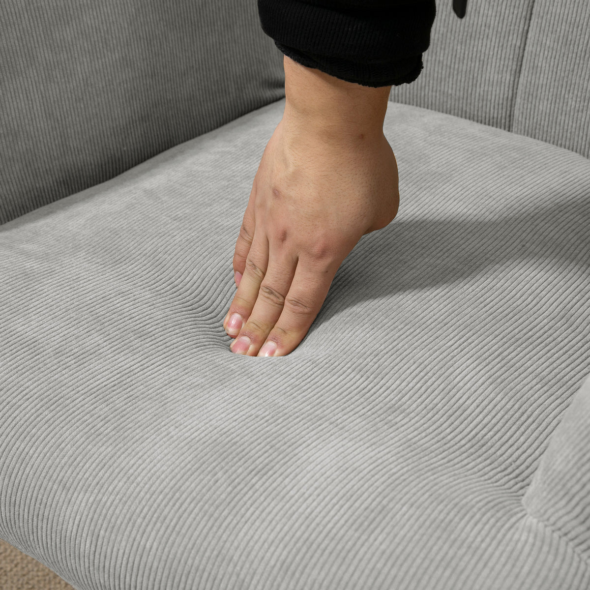 Fauteuil relax gris avec repose-pieds en velours côtelé - Alba