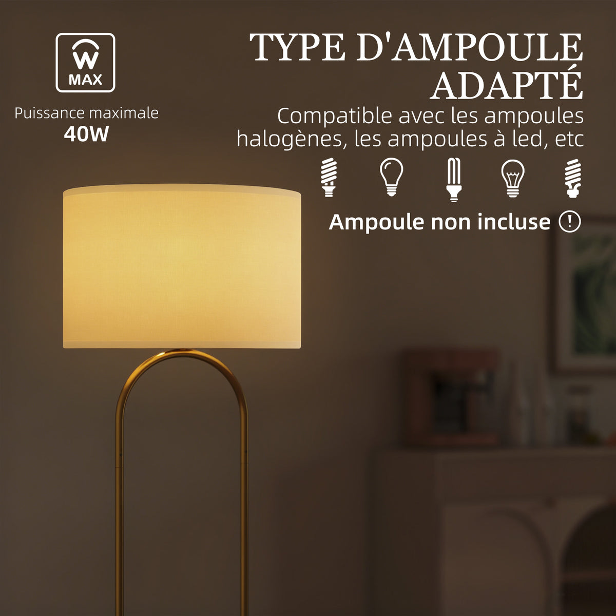 Lampadaire en lin doré et noir – 156 cm-6