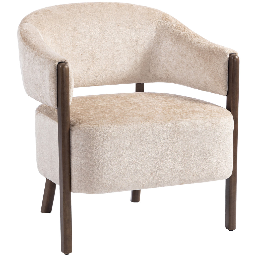 Fauteuil de salon en chenille beige et bois – Naël